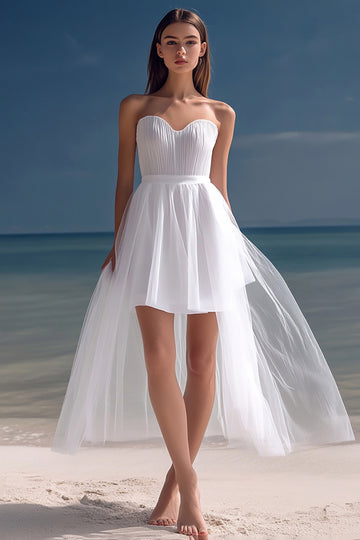 White Sweetheart Asymmetrical A Line Graduation Dress